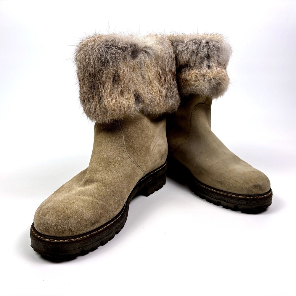 Carlo Pazolini‎ Suede & Fur Winter Boots Womens Sz 38 7.5 Beige Made in Italy